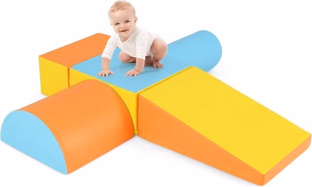 Costway 5-Piece Kids Foam Stacking Climbing Blocks in Yellow and Multicolour