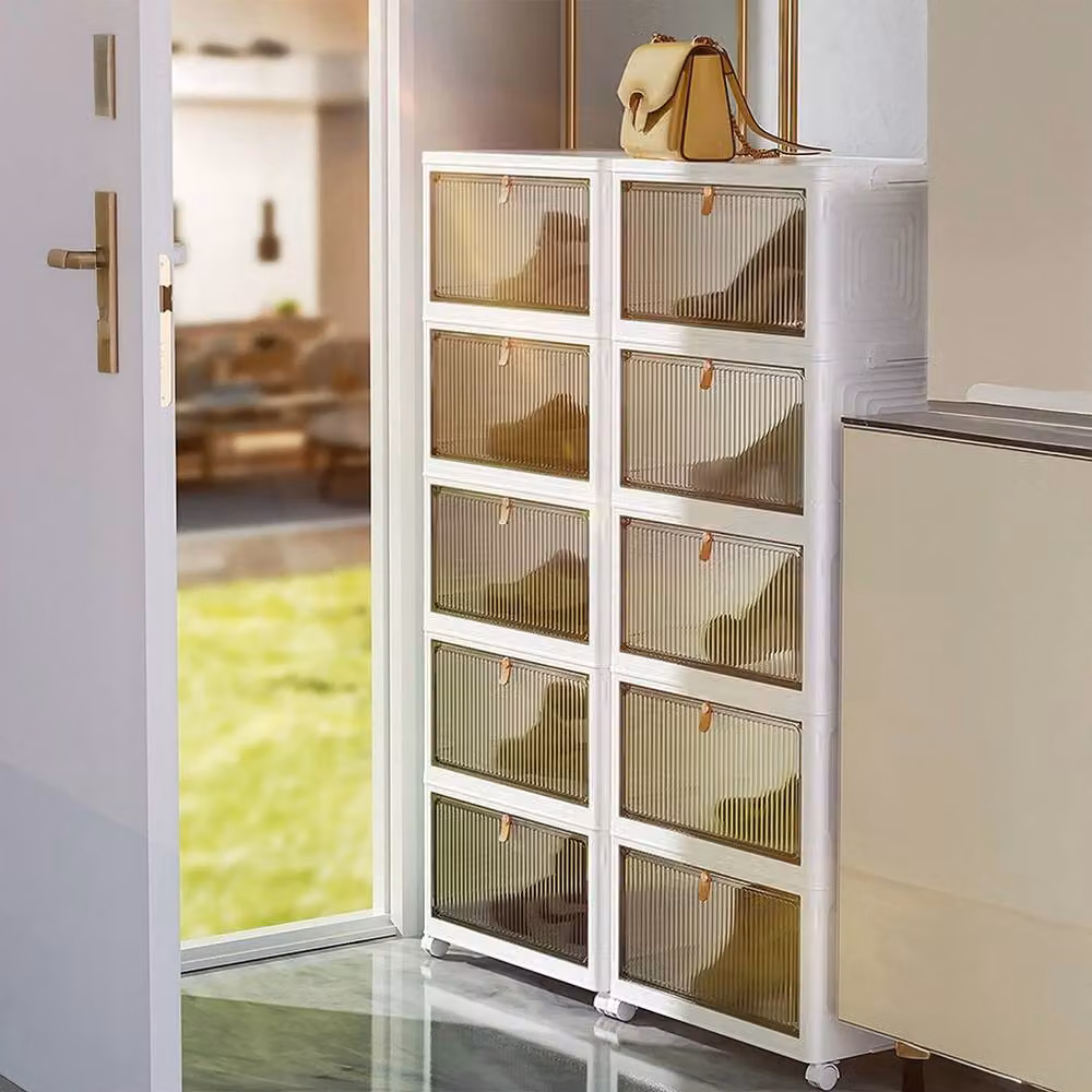 KORVIXA 5 Layer Foldable Storage Box with Pulleys in White, W/D/H: 100 x 100 x 113.5 cm – 4