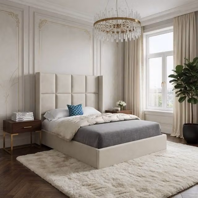 Casani Robertsbridge Super King Upholstered Designer Bed Frame in Beige Soft Velvet – 1