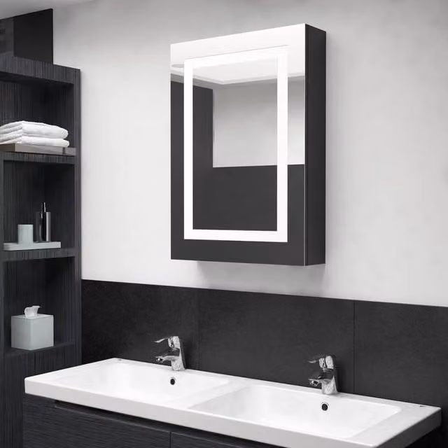 Berkfield Home LED Bathroom Mirror Cabinet in Glossy Black, W/D/H: 50 x 13 x 70 cm – 1