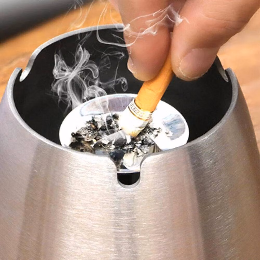 EONLION Silver Stainless Steel Round Cigarette Ashtray Bin with Flip Lid, Diameter: 100 cm – 3
