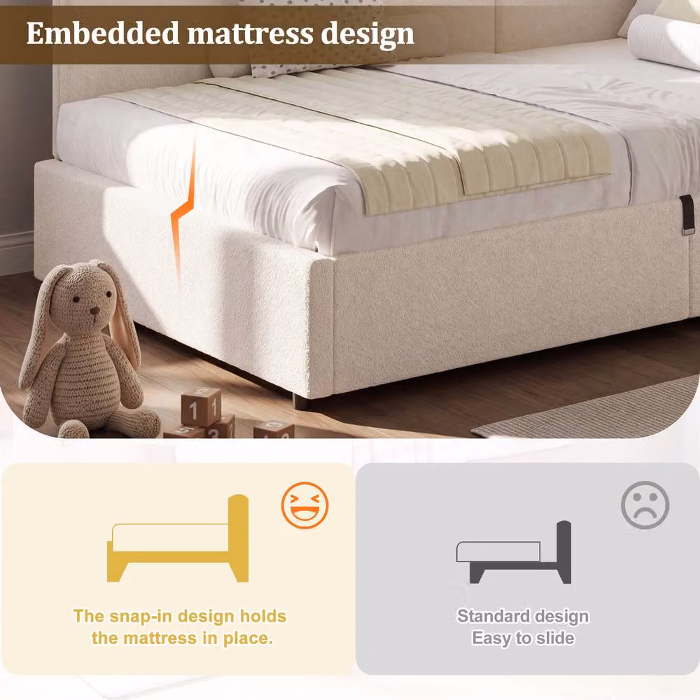 ModernLuxe Single Upholstered Ottoman Daybed with Reversible Asymmetric Chaise in Beige Bouclé Fabric, W/D/H: 90 x 190 x 76.5 cm – 4