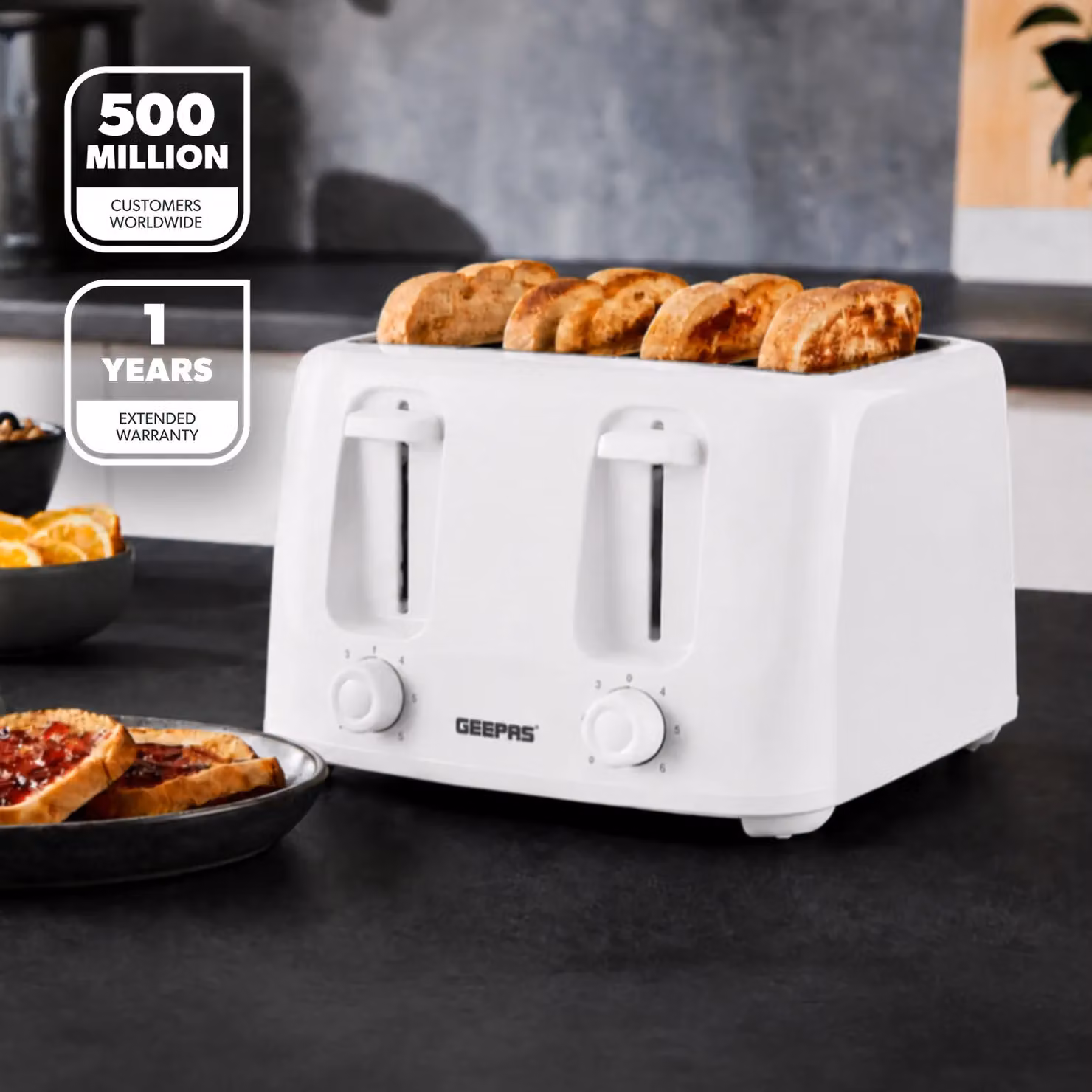 Geepas 1400W 4 Slice Toaster in White with Cable Storage – 2