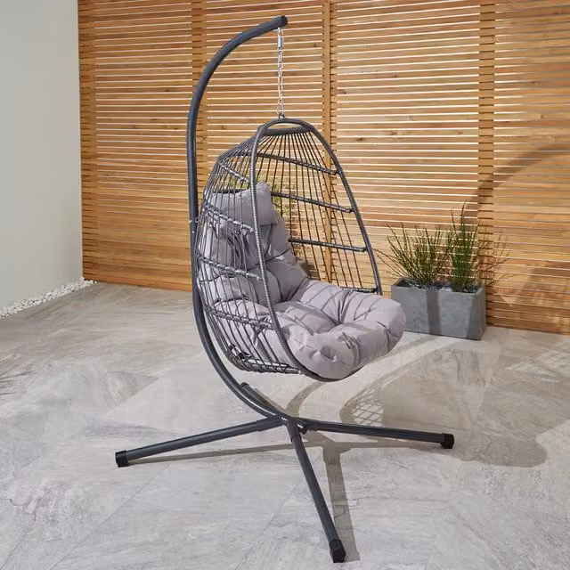 Bradway Single Rope Garden Swing Chair with Rain Cover, Grey