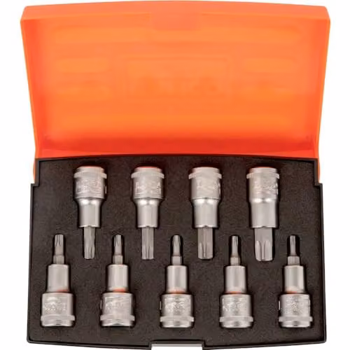 Bahco S9TORX 9 Piece Torx Bit Socket Set, 1/2in Drive, Orange and Silver