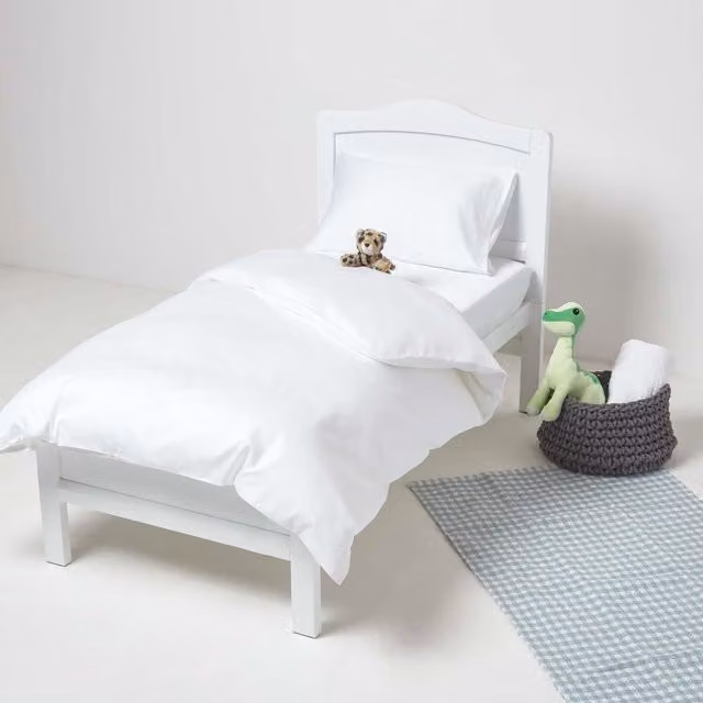 Homescapes Organic Combed Cotton Percale Cot Bed Duvet Cover and Pillowcase Set, 400 TC, White