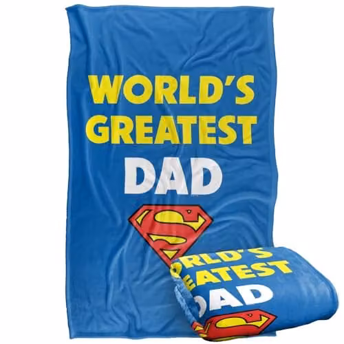 LOGOVISION Superman Worlds Greatest Dad Super Soft Silky Touch Fleece Throw Blanket, Multicolour, W/D/H: 91 x 147 cm