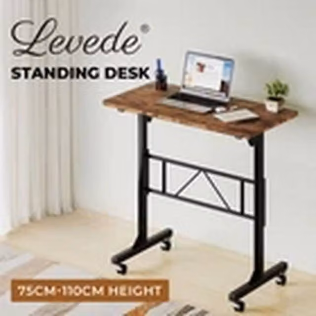 Havendro Levede Height Adjustable Standing Desk with Castors, Brown/Multicolour, W/D/H: 110 x 80 x 74 cm
