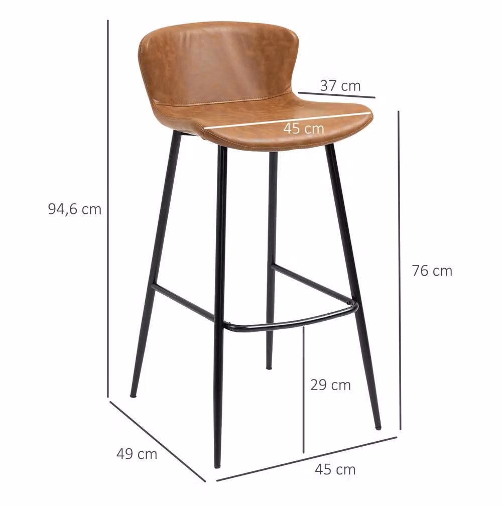 STILVORA Set of 2 Vintage Brown Faux Leather Bar Stools with Metal Frame – 2