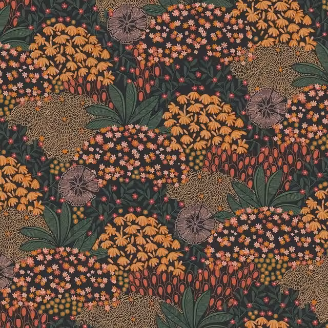 AS Creation Nara Floral Bush Wallpaper in Orange, Black and Green