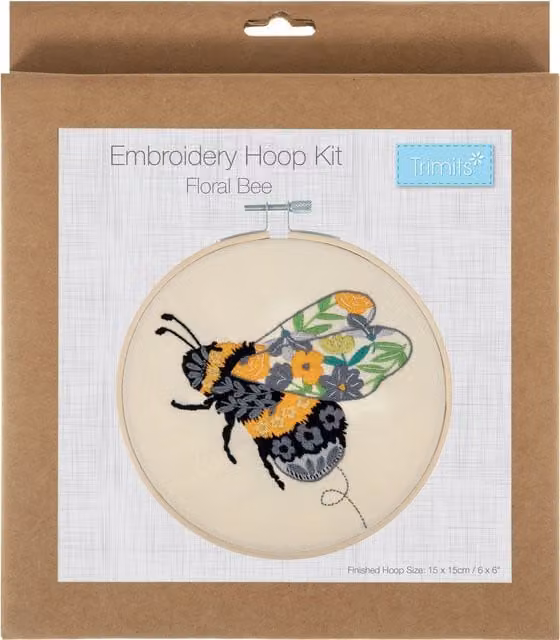 Trimits Floral Bee Embroidery Hoop Kit in Multicolour and White
