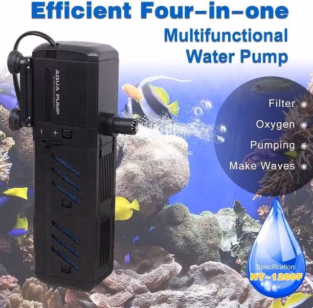 SPETLEK 4 in 1 Aquarium Fish Tank Filter Water Pump, 1200L/H, Black – 1