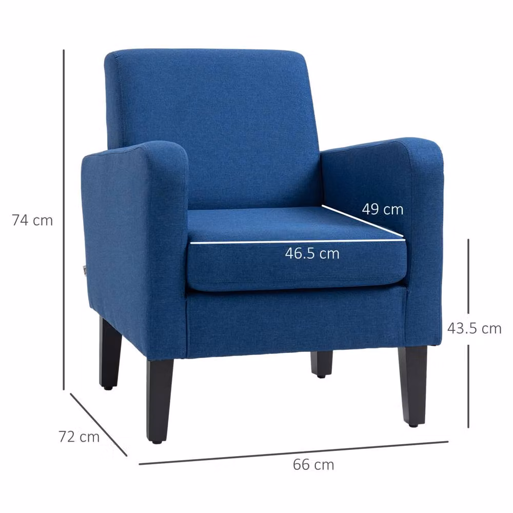 STILVORA Blue Fabric Lounge Chair with Solid Rubberwood Frame and Armrests – 3