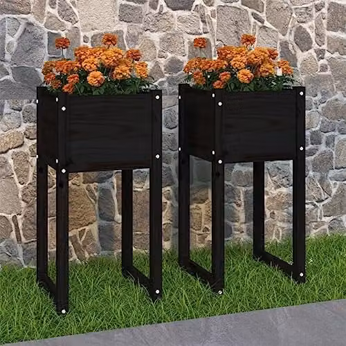 vidaXL Set of 2 Black Solid Wood Pine Planters, W/D/H: 40 x 40 x 81 cm – 2