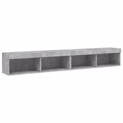 vidaXL Set of 2 Modern Wall Mounted TV Cabinets with Integrated LED Lights in Concrete Grey, W/D/H: 100 x 30 x 30 cm – 1