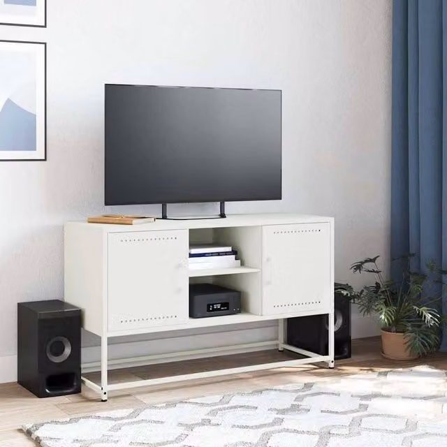Berkfield Home Modern White Steel TV Cabinet W/D/H: 100.5 x 39 x 60.5 cm – 1