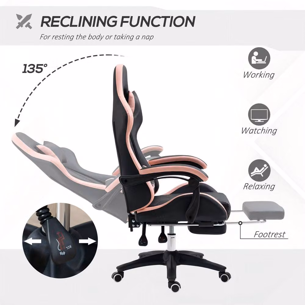 STILVORA Black Synthetic Leather Gaming Chair with Footrest, Headrest and 360 Degree Swivel, W/D/H: 65 x 65 x 129 cm – 7