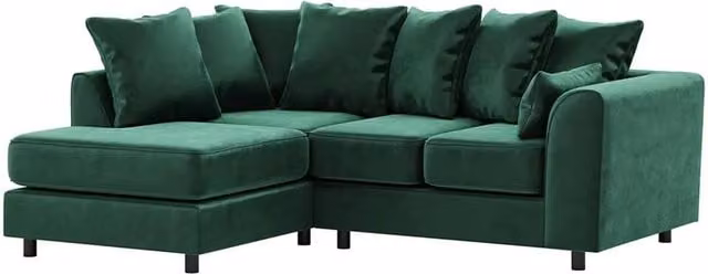 Furnishings For Less UK Brooklyn L Shaped Corner Sofa, 3 to 4 Seater, Left Hand Facing, Green Plush Velvet
