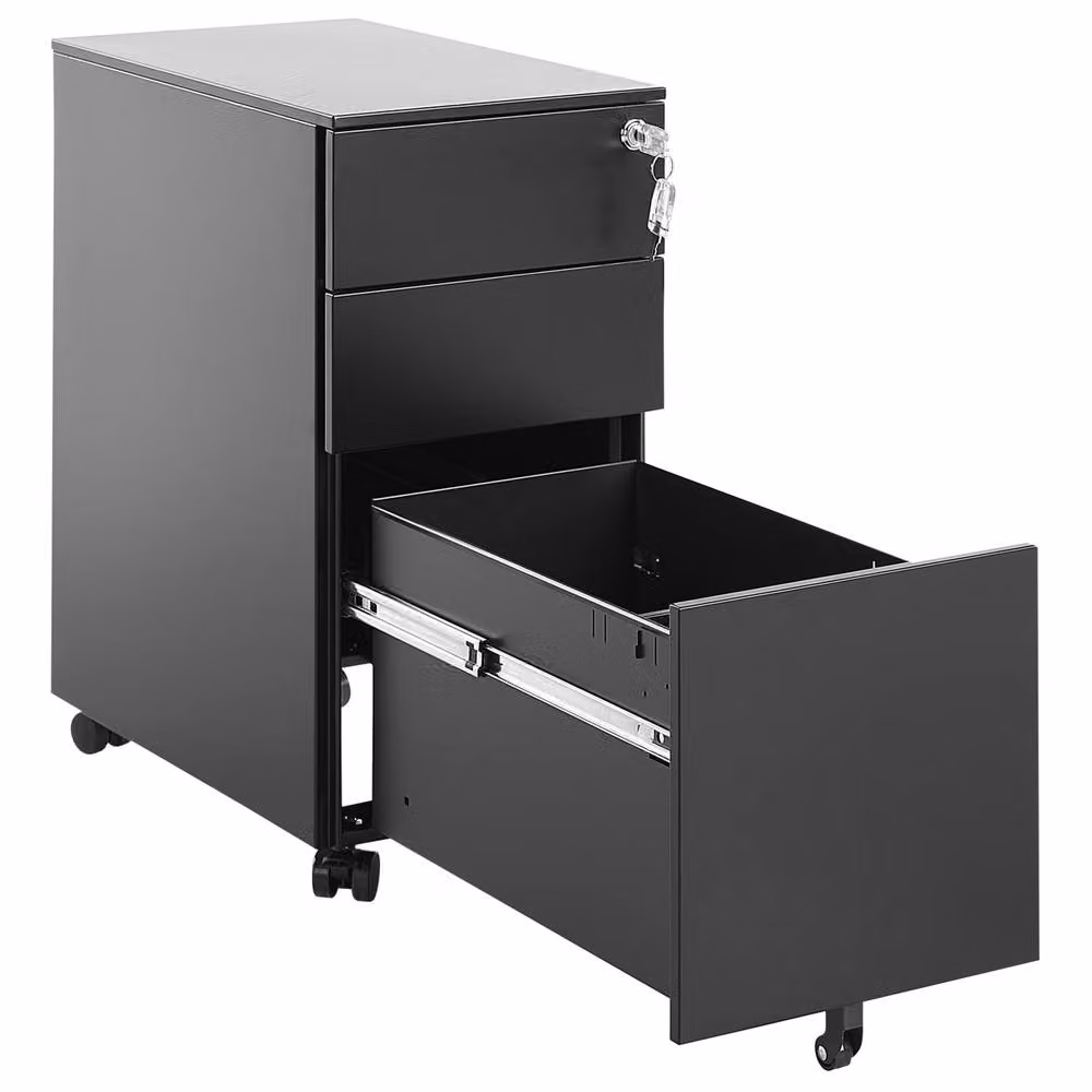 Wyld and Coco Premium Black Metal 3-Drawer Storage Cabinet with Key Lock and Castors – 4