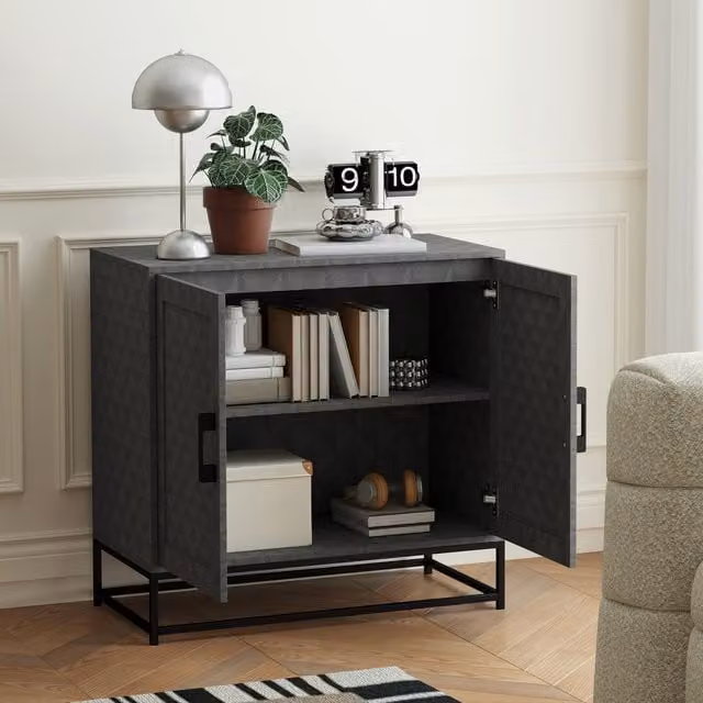 HOMCOM Modern Grey Sideboard Cabinet with Adjustable Shelf and 2 Doors