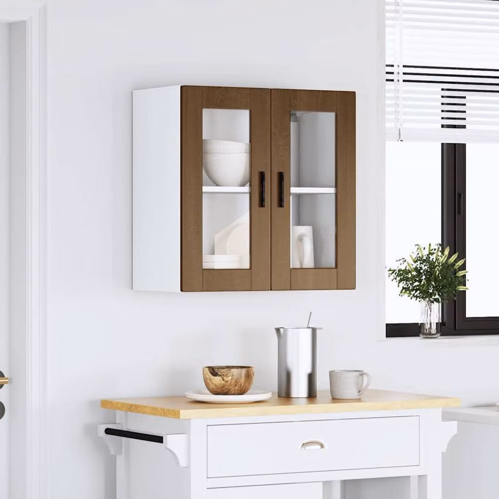 Berkfield Home Modern Kitchen Wall Cabinet with Glass Doors in Porto Brown Oak, W/D/H: 60 x 31 x 60 cm – 3