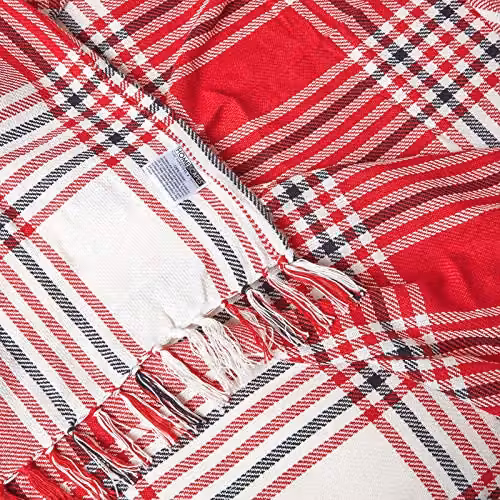 Homescapes Red and Grey Tartan Check Cotton Throw, W/D/H: 152 x 203 cm – 6
