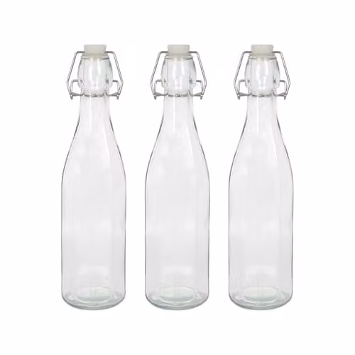 Argon Tableware Pack of 3 Reusable 520ml Glass Swing Top Bottles in Transparent – 1