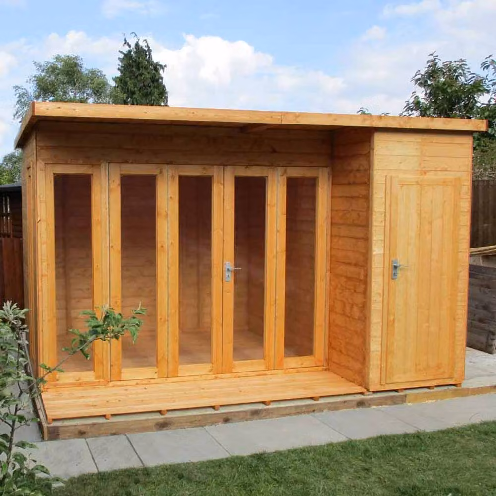 Shires Aster Brown Wooden Summerhouse with Bi-Fold Doors, Single Door and 2 Windows, W/D/H: 365.76 x 243.84 x 27.87 cm – 2