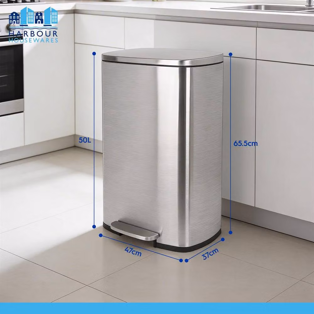 Harbour Housewares Square Stainless Steel Kitchen Pedal Bin with Soft Close and Removable Inner Bucket, White – 4