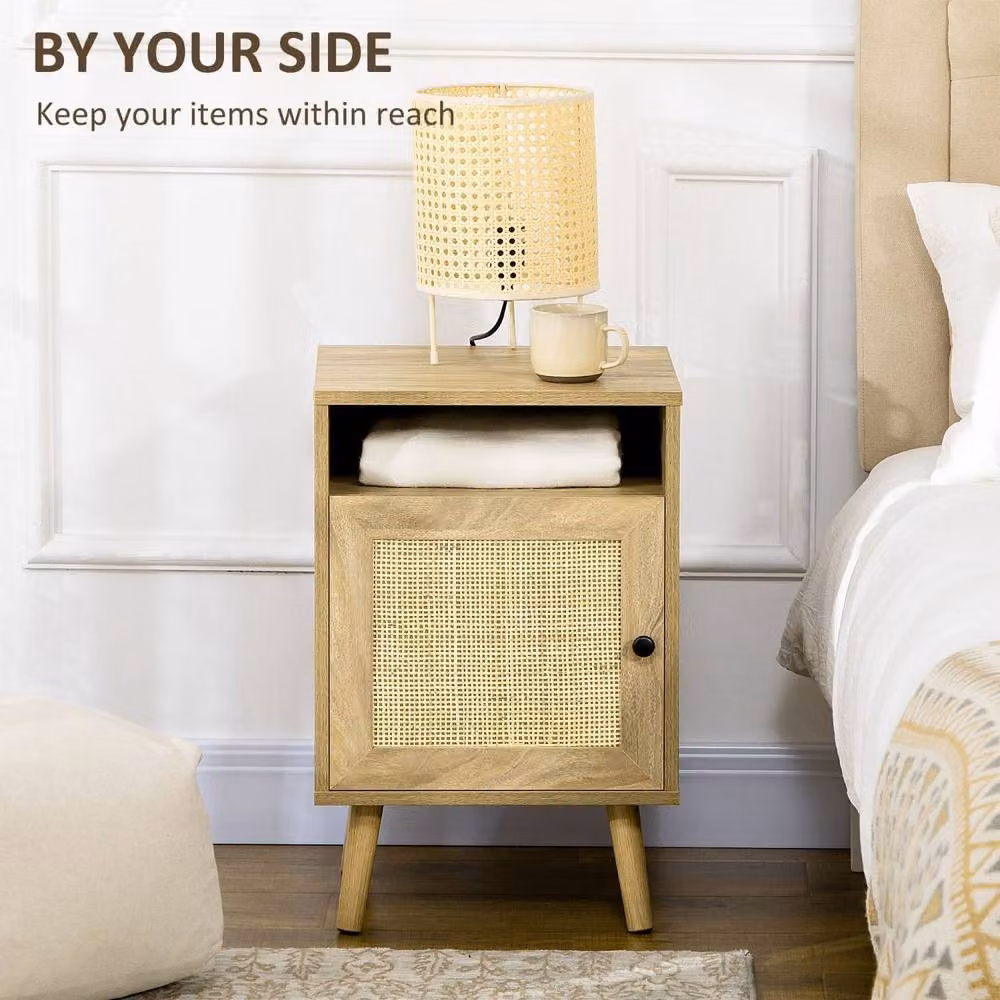 Wyld Haus Nepale Natural Rattan and Pine Bedside Table with Drawer and Shelf, Brown, W/D/H: 35 x 39 x 60 cm – 3