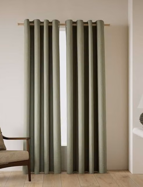 M&S Green Thermal Insulating Opaque Eyelet Curtains