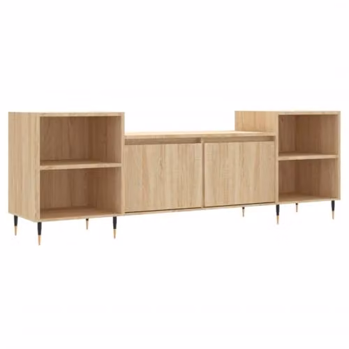 vidaXL Modern TV Cabinet in Brown Oak with Metal Accents, W/D/H: 160 x 35 x 55 cm – 1