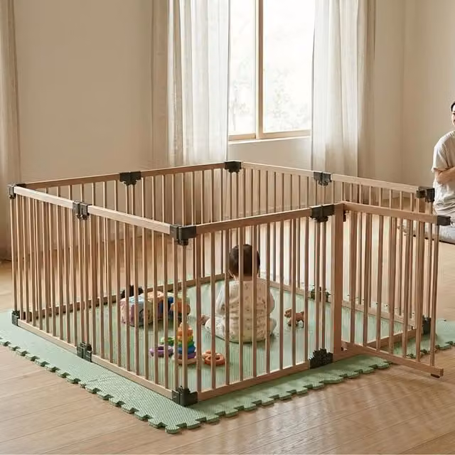 Safetots Hexagonal Wooden Play Den with Soft Foam Play Mat, Dusty Blue and Natural, W/D/H: 180 x 150 x 80 cm