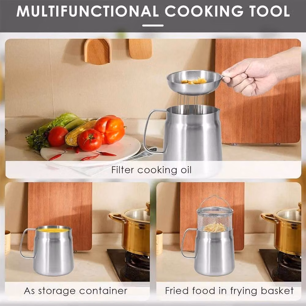 FLAVORA 2L Stainless Steel Fine Mesh Oil Strainer Pot with Sieve in Silver – 4