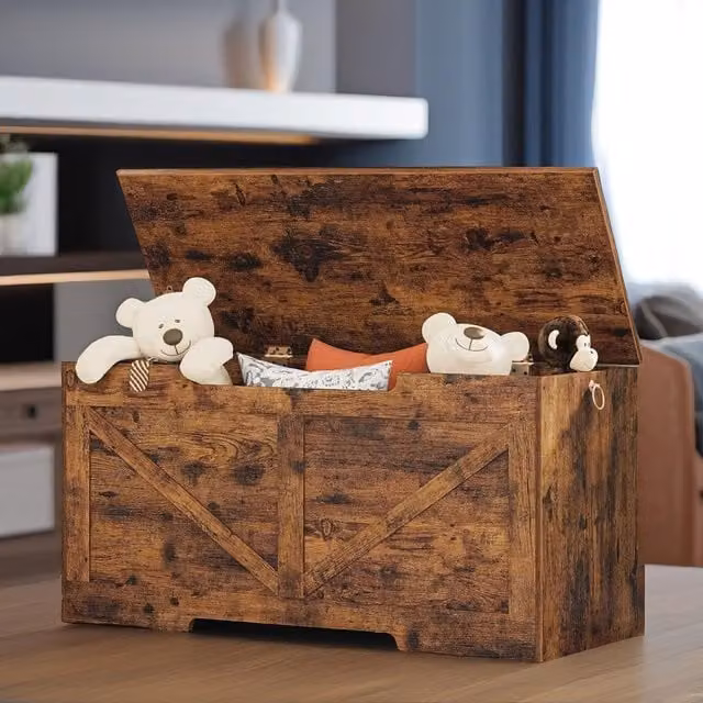 Rafaelo Mobilia Brown Rustic Storage Bench with Soft-Close Lid, W/D/H: 100 x 40 x 50.5 cm
