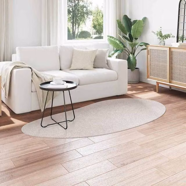 Berkfield Home Elegant Oval Area Rug in Beige, Non-Slip Polyester, W: 200 cm, D: 100 cm