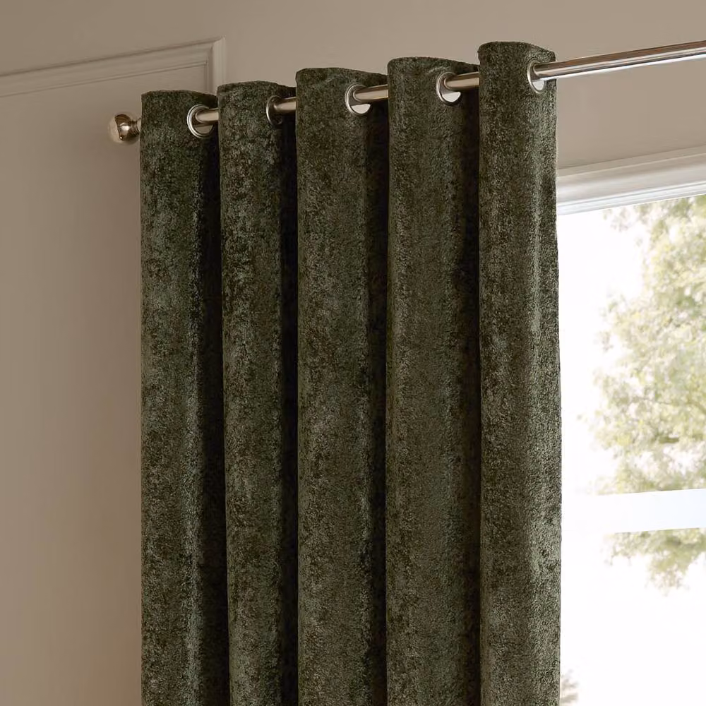 Paoletti Lustre Velvet Eyelet Curtain Pair in Green, Width: 229 cm, Drop: 229 cm – 3