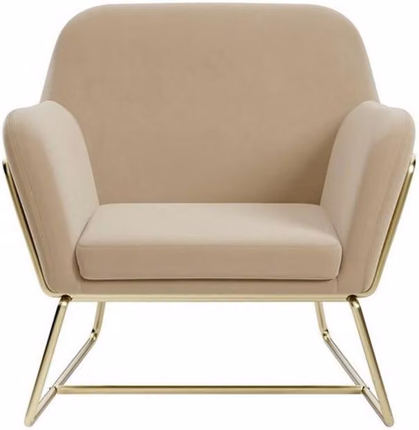 LPD Charles Beige Velvet Fabric Armchair with Gold Metal Frame, W: 75.5 cm, D: 66 cm, H: 76.5 cm – 2