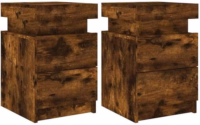 Berkfield Home Set of 2 Modern Bedside Cabinets with Integrated LED Lights in Smoked Oak Brown, W/D/H: 35 x 39 x 55 cm