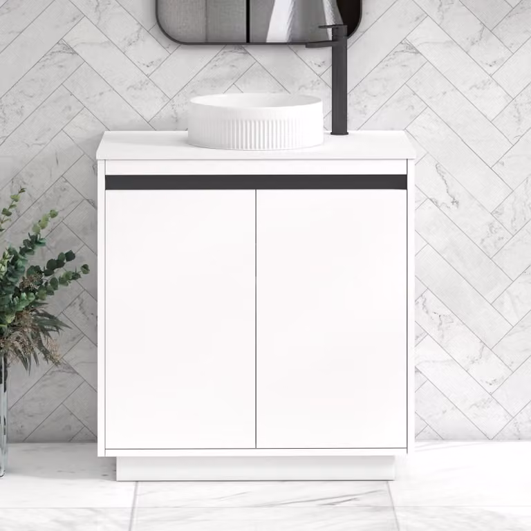 Royal Bathrooms Orion 800mm Matt White Floor Standing 2 Door Vanity Unit with Round Basin and Black Accent Trim