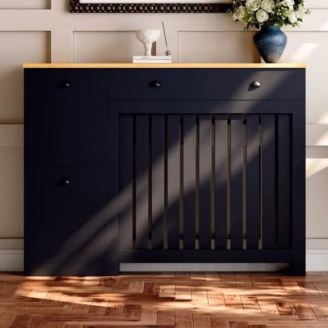 Temprazo Modern Wall Mounted MDF Radiator Cover in Matt Black, Width: 124.5 cm