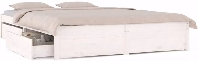 Berkfield Home White Solid Wood Bed Frame with Drawers W/D/H: 200 x 200 cm