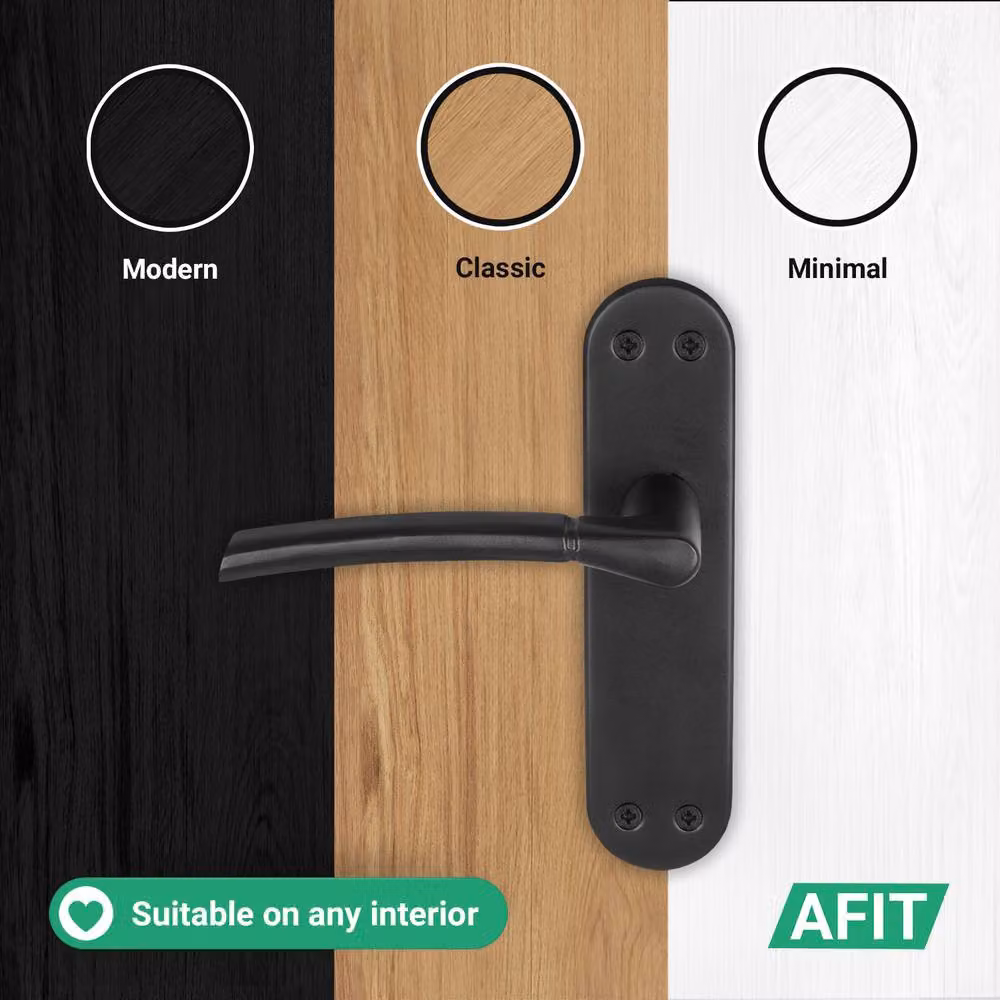 AFIT Matt Black Internal Latch Door Handles with Backplate, 1 Pair, W/D/H: 15.0 x 15.0 x 1.5 cm – 5