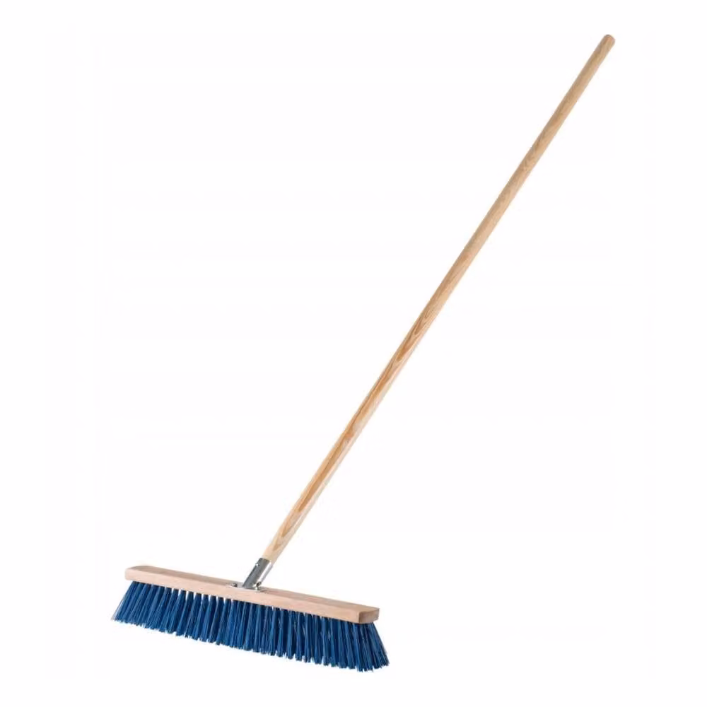 PAWNORA Stiff Garden Broom with Wood Handle, Blue and Multicolour, Width: 60 cm – 2
