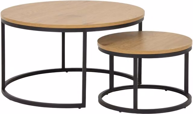 Furniture To Go Spiro Round Nested Coffee Table Set with Oak Top and Black Legs