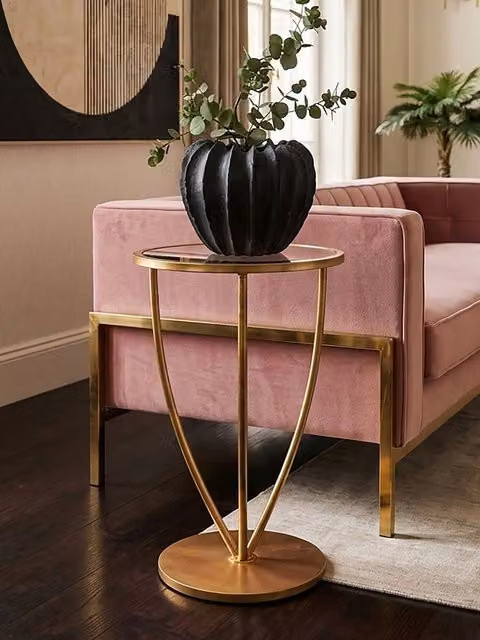 Orsina Elegant Round Glass Top and Gold Metal Side Table by Interiors by Premier, W/D/H: 38 x 38 x 60 cm – 2