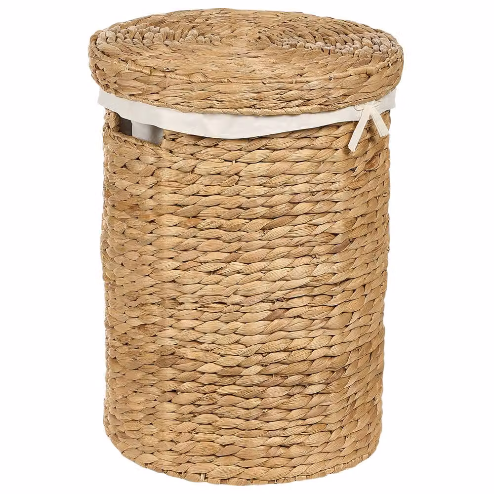 Wyld and Coco Set of 2 Handwoven Water Hyacinth Storage Baskets with Lids and Removable Cotton Bags in Natural Beige – 2