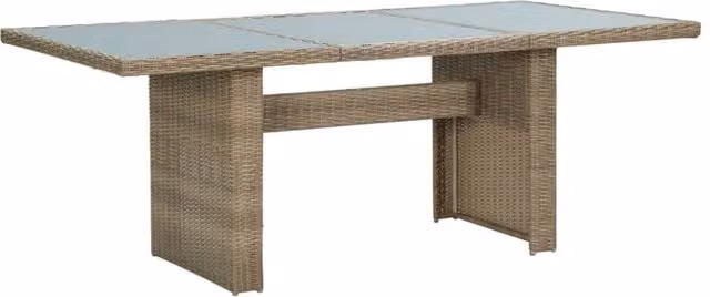 Berkfield Home Brown Poly Rattan and Glass Rectangular Garden Dining Table, W: 200 cm, D: 100 cm, H: 74 cm