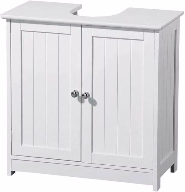 Nordara White Under Sink Bathroom Basin Unit Cupboard with Internal Shelves, W: 60 cm, H: 60 cm – 1
