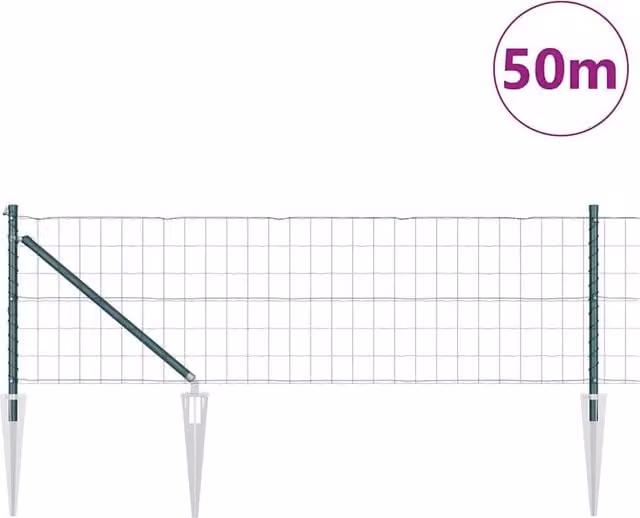 Berkfield Home Green Euro Fence with 13 Spike Posts, Galvanised Steel, 0.6 x 50 m – 1